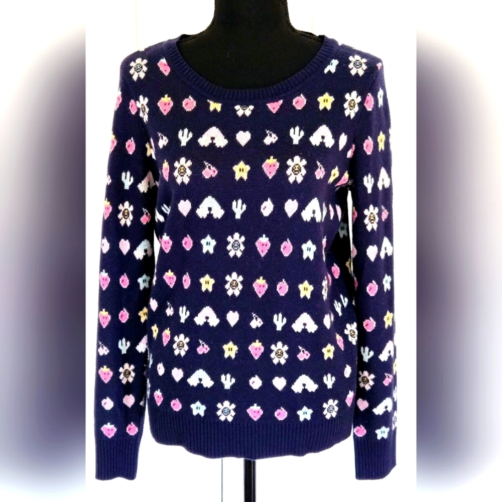 SAKS FIFTH AVENUE Trendy Video Glam Sweater Scoop Neck Navy sz M
